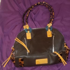 Chi falchi cheetah and black genuine leather bag